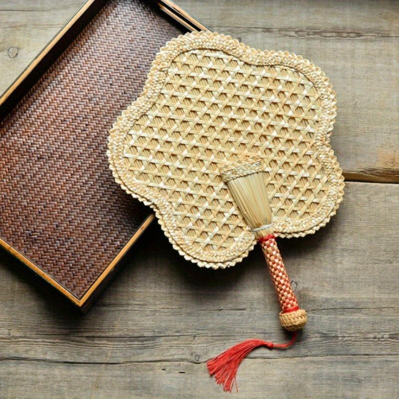 1pc Handmade Straw Fan Woven Large Cattail Fan Carry On Chinese Style Straw Fan Straw Woven Fan