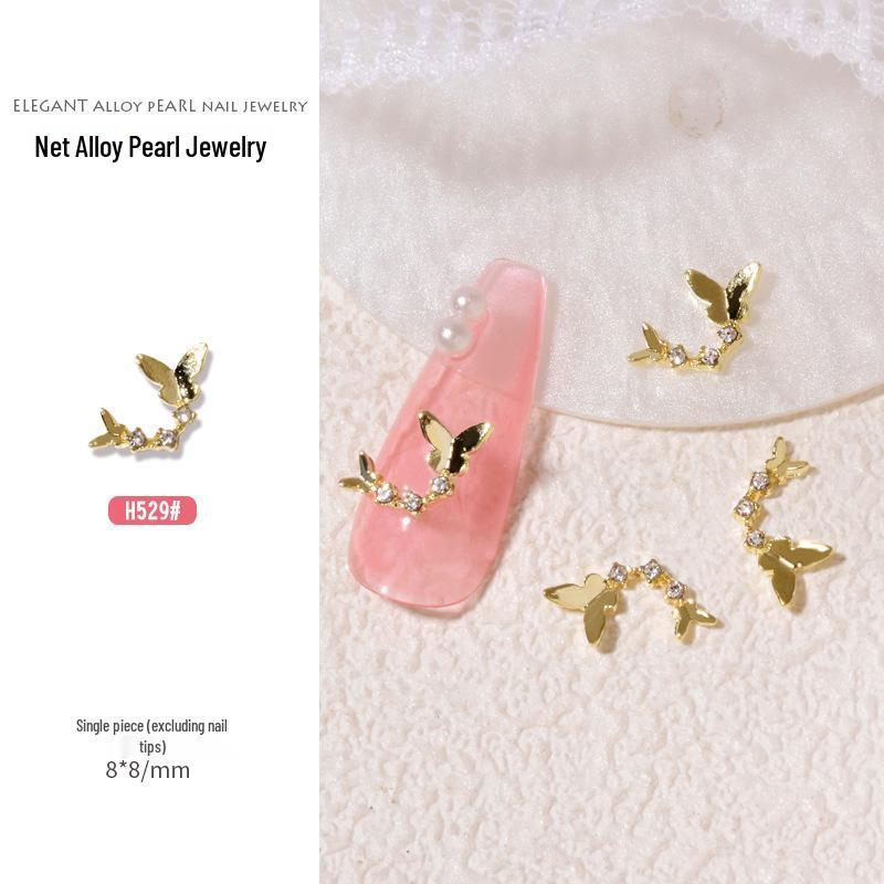 Pearl & Alloy Nail Art Decorations: Butterfly, Moon, Flower, Heart Bow