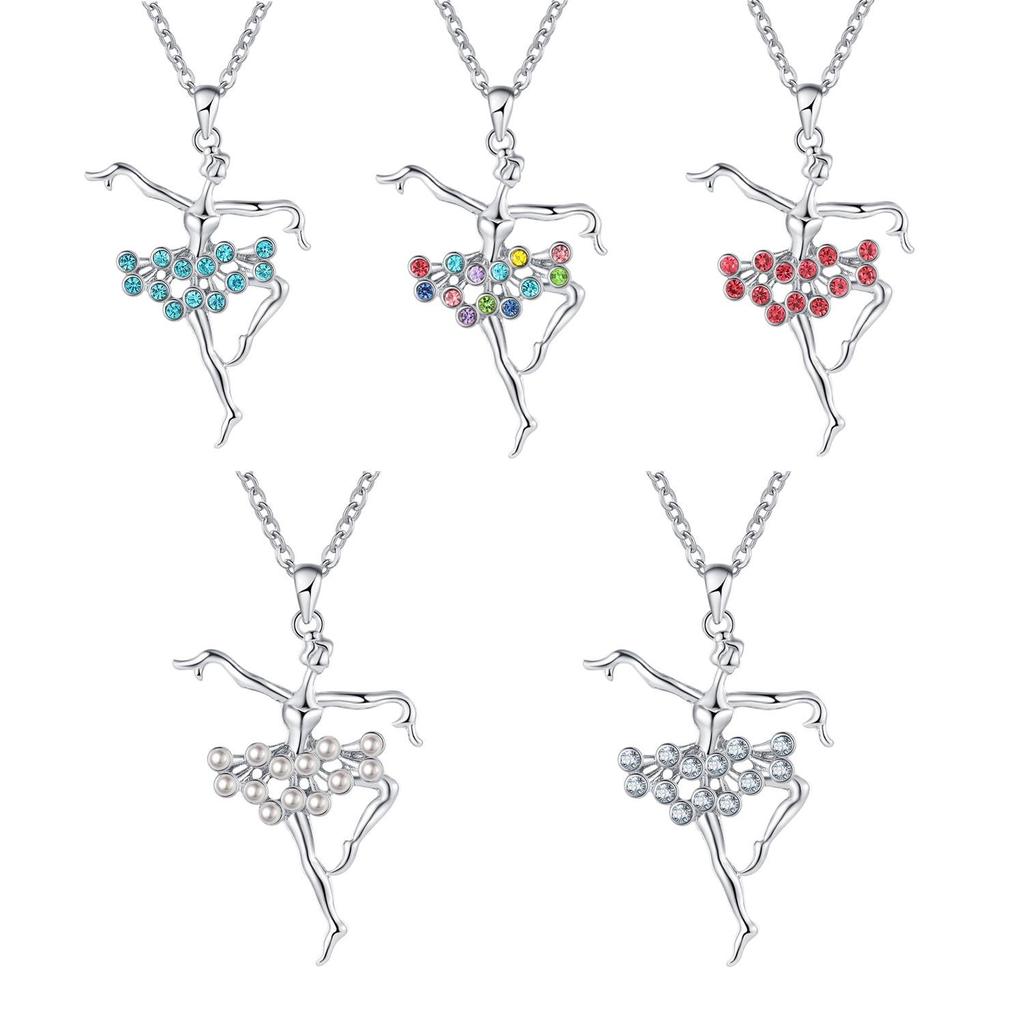 Bunte Ballett Strass Halskette mit Anhänger eines tanzenden Mädchens, Niedlicher Cartoon Schmuck Ideal für Weihnachtsgeschenk