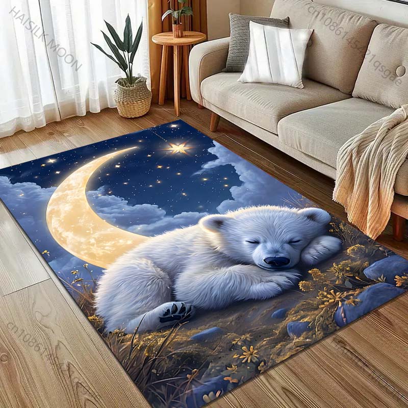 Little Bear in The Moonlight Print Carpet for Bedroom Living Room Bedside Sofa Floor Mat Modern Home Decor Area Rug Large Size