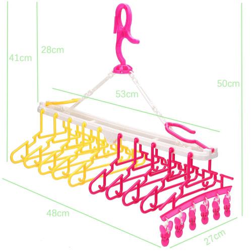 Shangjin Kids' 10-Hanger Laundry Rack, Detachable and Foldable, Free-Grip Clothes Hanger, Red & Yellow