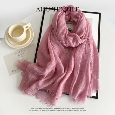 2023 Herbst/Winter Damen Retro Reine Baumwolle & Leinen Einfarbiges Schultertuch Schal