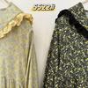 Spring Mori-kei Floral Navy Collar Long Sleeve Loose Casual Plus Size Cotton Linen Dress
