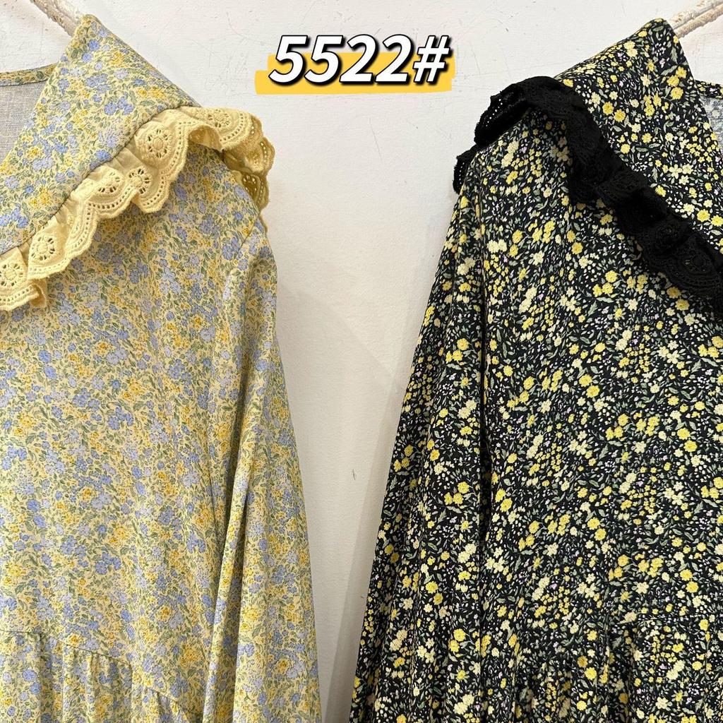 Spring Mori-kei Floral Navy Collar Long Sleeve Loose Casual Plus Size Cotton Linen Dress