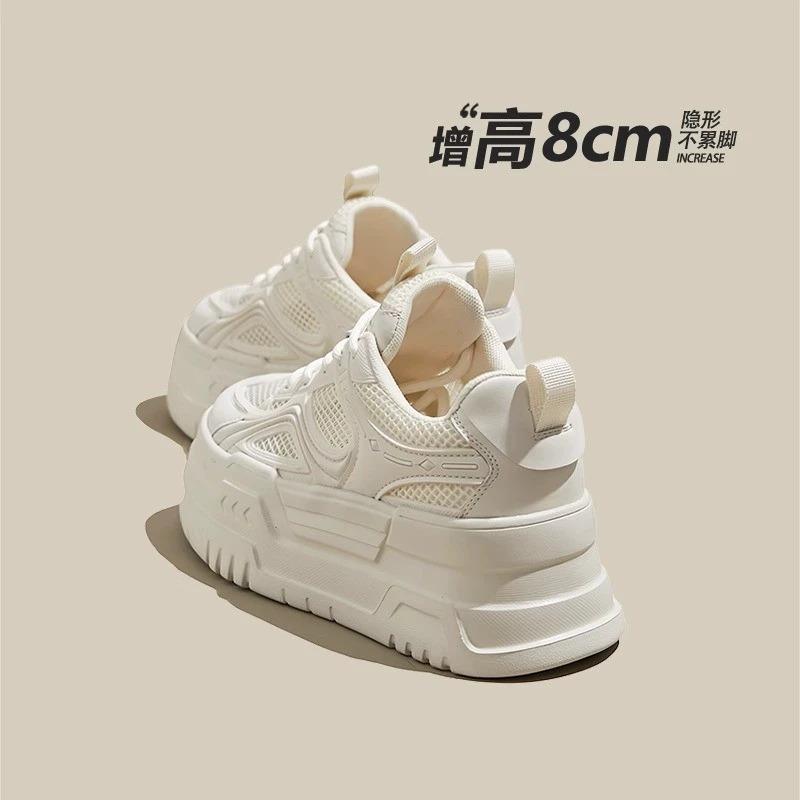 Breathable Women's Shoes Summer New Inner Height Increase White Shoes Comfortable Mesh Thick-soled Sports and Leisure Board Shoes Tide