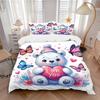 3pcs "I Love You" Cute Bear Bedding Set - Includes One Quilt Cover and Two Pillowcases (No Core) - Anime Cartoon Design, Polyester Fabric, P
