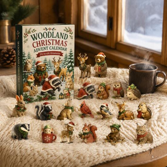 Calendario dell'Avvento Scatola 24 Giorni Calendario di Natale, Animali del Bosco Conto alla Rovescia Elfi Acrilici Figure Giocattoli Carini da Collezione per Decorazione Festa di Natale Natura