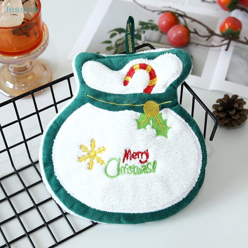 Coral Velvet Christmas Santa Claus Hand Towels Kitchen Absorbent Quick Drying Rag Cartoon Hand Towel