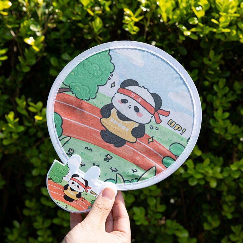 Folding Round Collapsible Pocket Fan Mini Cute Handheld Fan Portable Cartoon Pattern Foldable Fan