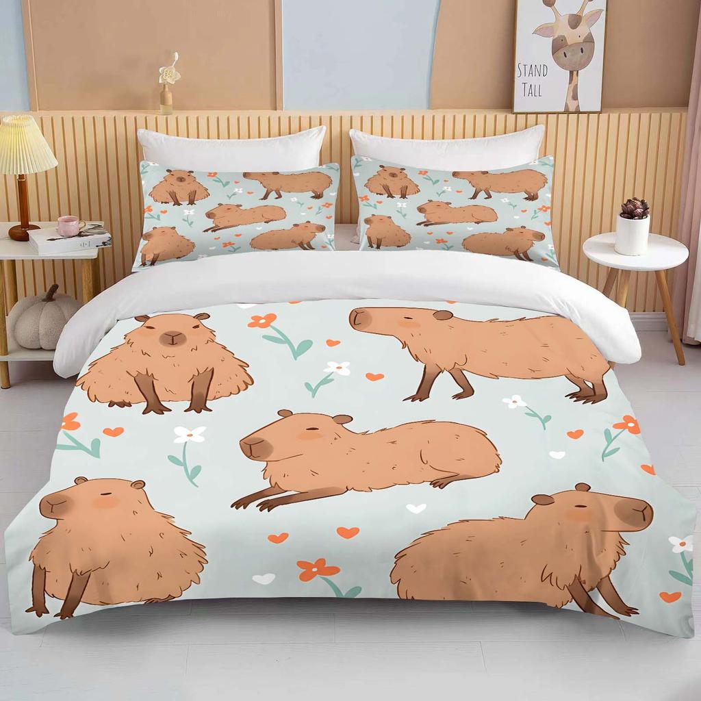 Funny Capybara Printed Bedding Set 1 Quilt Cover 2 Pillowcases Surprise Bedding For Boys And Girls Multiple Sizes Fast Shipping