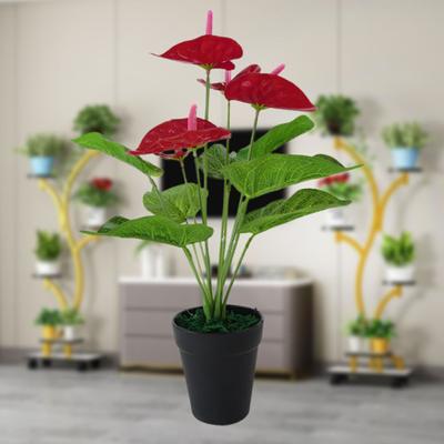 1 Stück/5 Blumen + 7 Blätter, künstliche Anthurie, lebensechte Anthurie aus Kunststoff, künstliche Pflanzen, Dekoration für Geschäfte