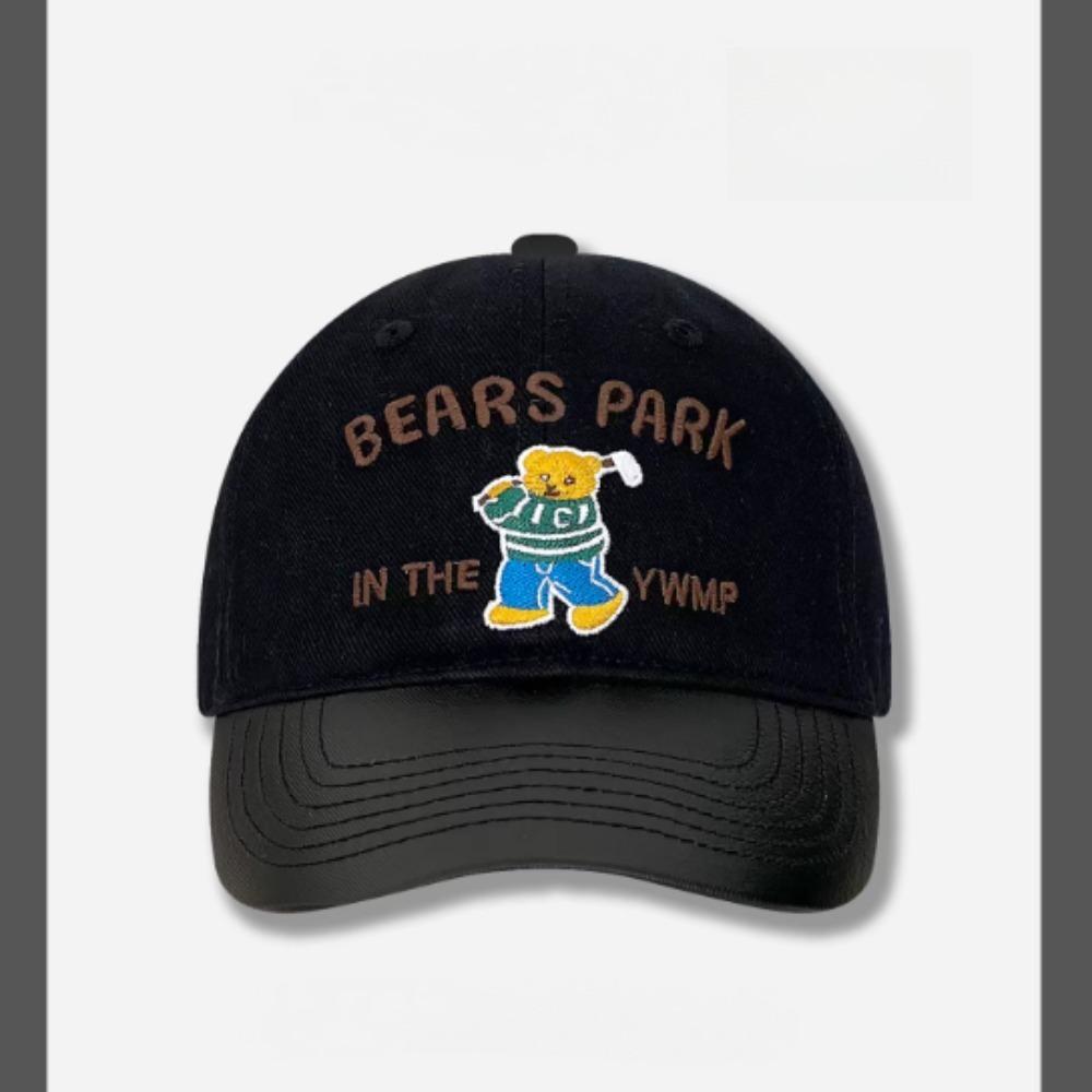 Korean Fashion Cotton Baseball Cap for Men Women, Embroidery Letter Bear Classic Color Block, Perfect for Outdoor Daily Wear
