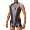 Sexy Herren-Einteiler Ausgeschnittenes Bodysuit Unisex Strumpfhose Elastisches Leotard Öl Glänzend Glatt Leotard Formgebender Jumpsuit