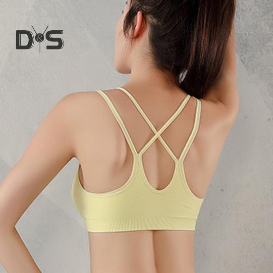 Women Sport Bra Multi Strap Hollow Out Back Push-up Vest Bra Quick-drying No Wire Seamless Gym Jogging Bra with Removable Padding