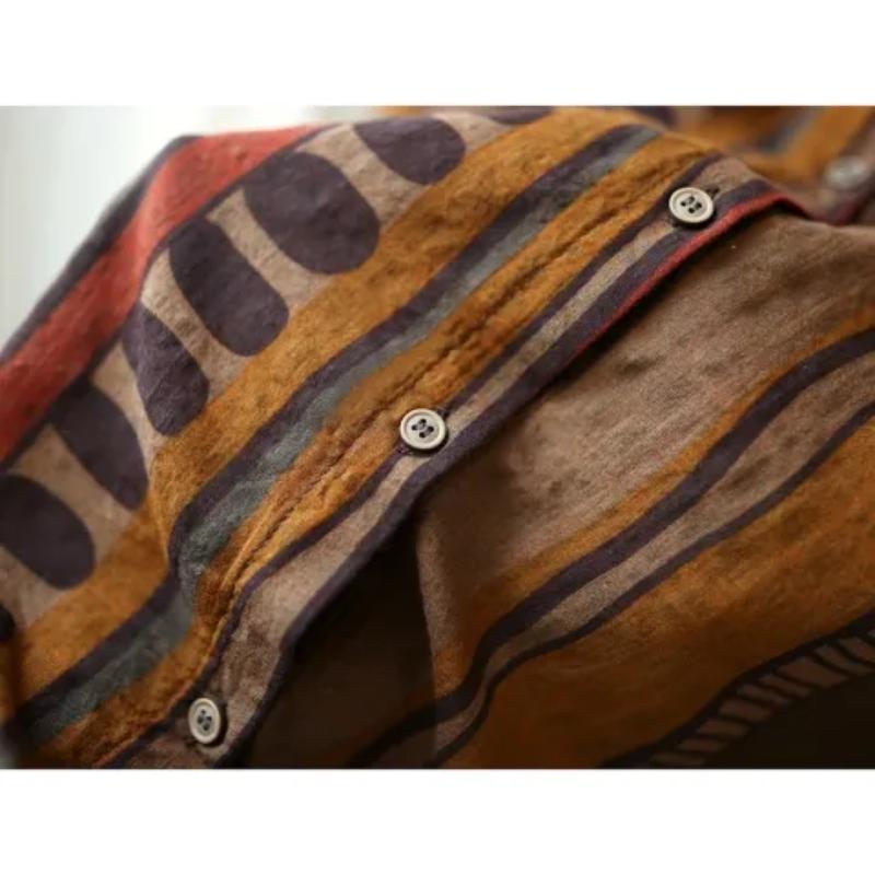 Literary Retro Casual Loose Printed Cotton and Linen Long-sleeved Shirt Women's Autumn Bottoming Shirt