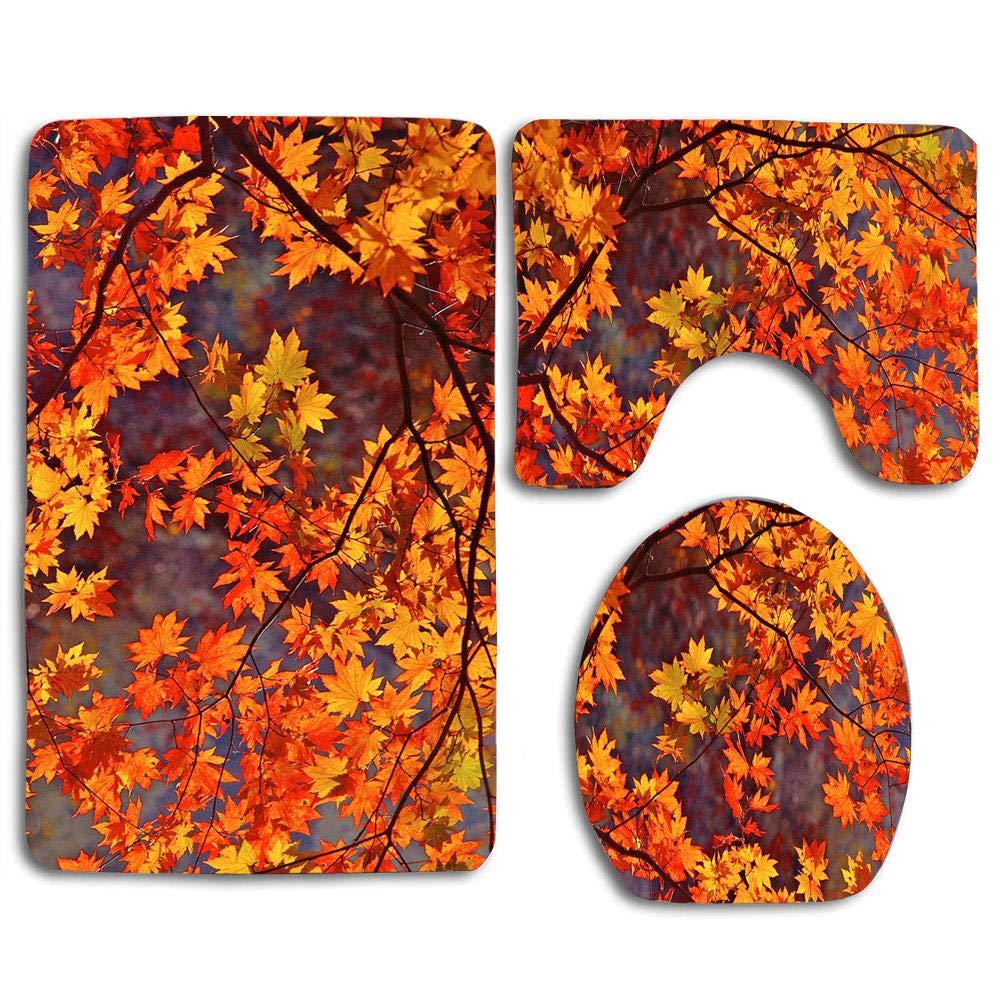 Beautiful Fall Leaves 3 Piece Bathroom Rugs Set Bath Rug Contour Mat ...