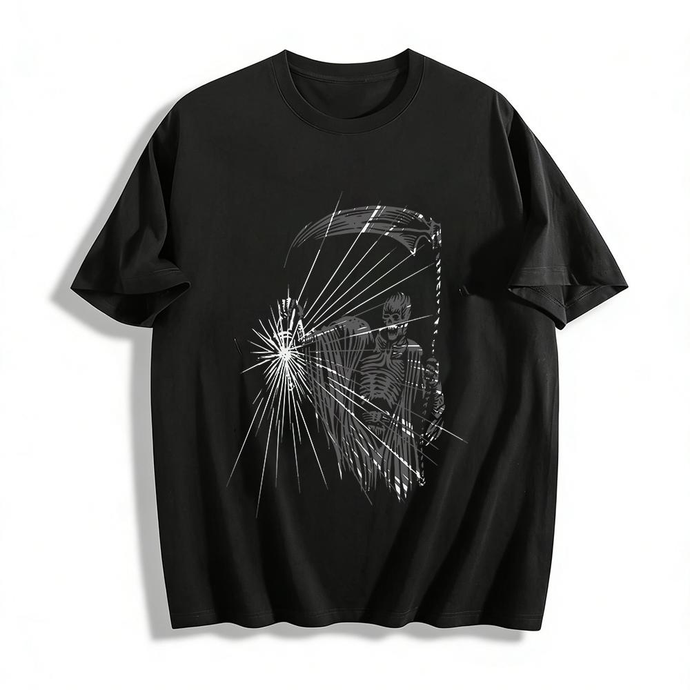 Dark Grim Reaper Window Break Print Trendy Casual Crew Neck Tee Pure cotton T-shirt XXS