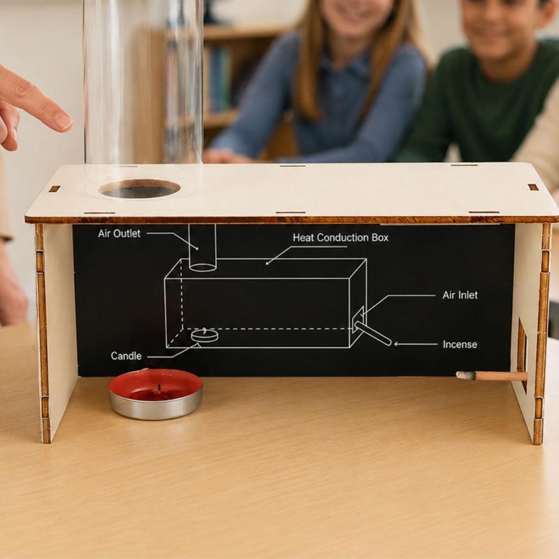 Wind Formation Demonstration Apparatus With Wooden Slotted Box and Clear Outlet Tube, Hands-On Airflow Science Activity for Classroom Learning