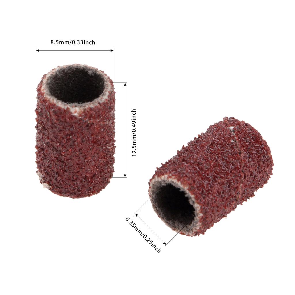100Pcs 1/4" 6.35mm Drum Sanding Band Nail Drill Bits Power Tool Grit 80 120 180 240 320 600 for Manicure Pedicure Polishing Tool