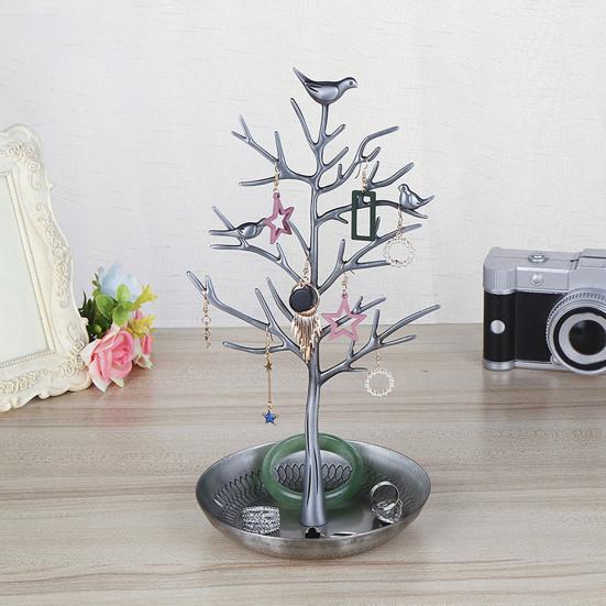 Vintage Bird Tree Jewelry Holder Trinkets Keys Earring Necklace Ring Bracelet Jewelry Accessories Display Organizer Stand Metal Storage Rack