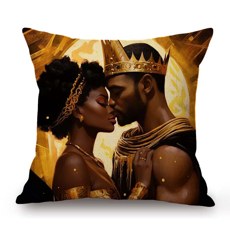 Exotic African Art Black Queen And King Oil Painting Cotton Linen Decoration Art Sofa Throw Pillow Case Car Seat Cushion Cover