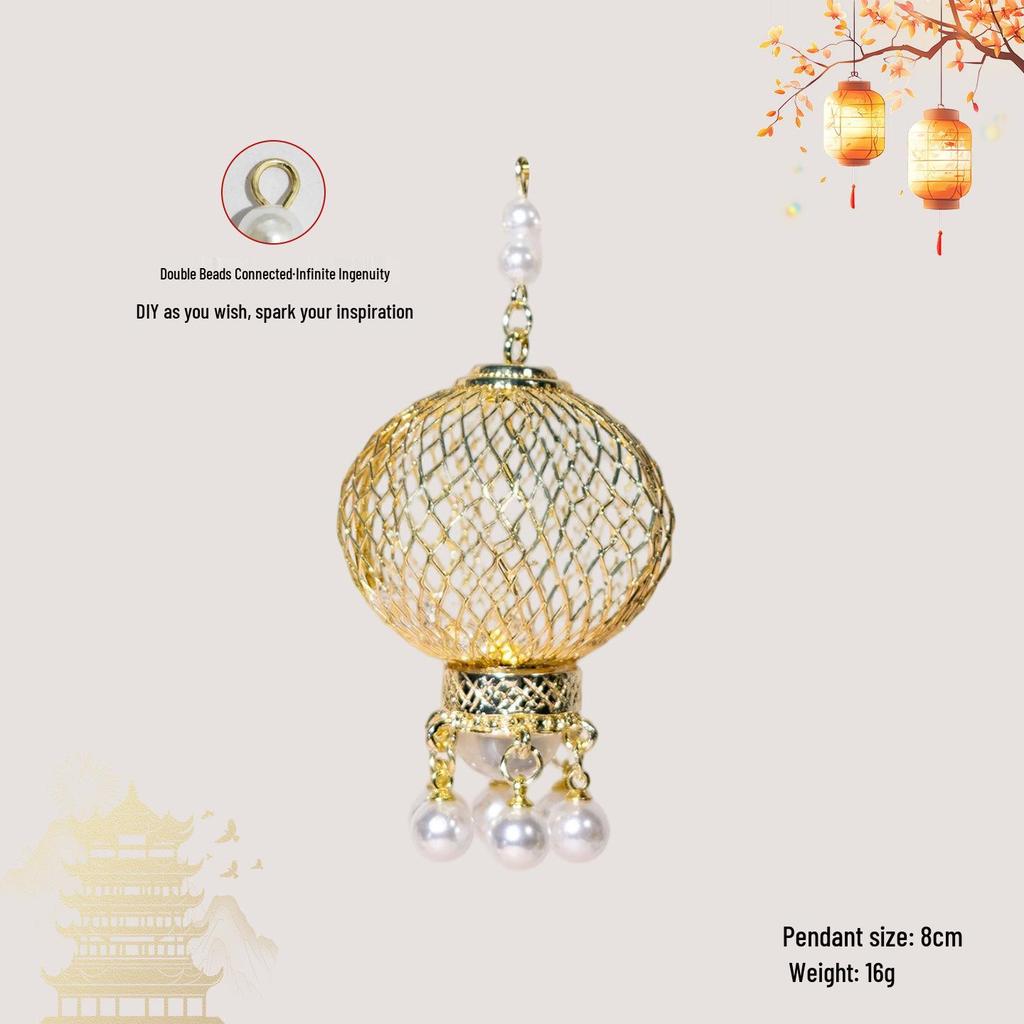 Luminous DIY Palace Lantern Fan Pendant Magnet Keychain Ornament - Ancient Style Accessory