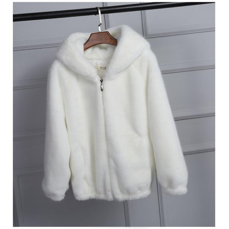 Womens Faux Mink Fur Hooded Short Coat Thick Warm Winter Outerwear Casual Style