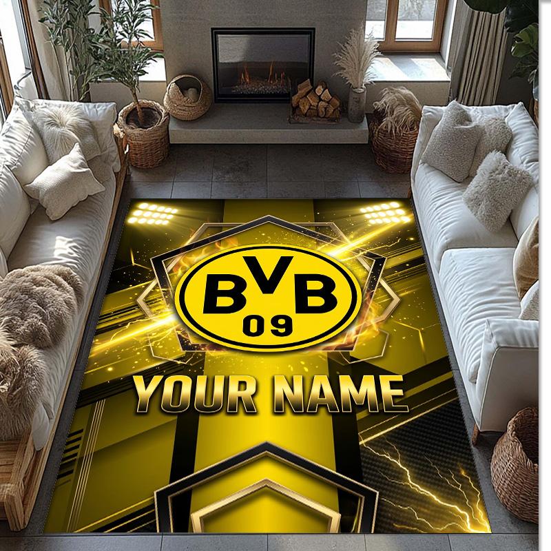 Borussia Dortmund Printed Crystal Velvet Rug Non‑Slip Crystal Velvet Carpet For Sofa Bedroom Indoor Home Decoration