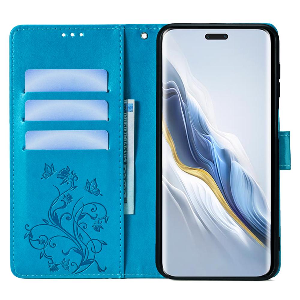 Pour Honor Magic6 Pro 5G Étui Portefeuille Motif Fleur Papillon Cuir PU Support Housse de Téléphone