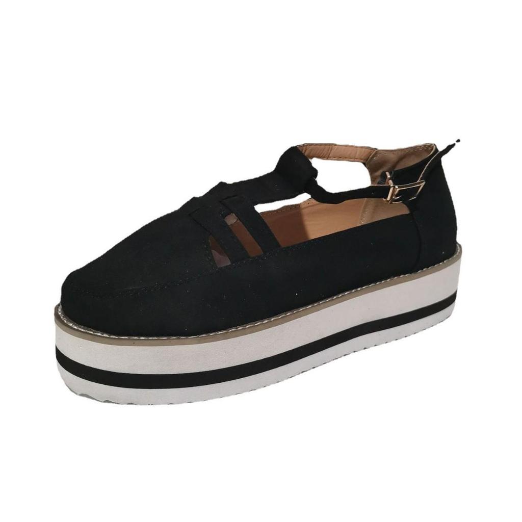 Summer 2021 Round Toe Platform Sole Color Block Hollow Buckle Women's Casual Loafers