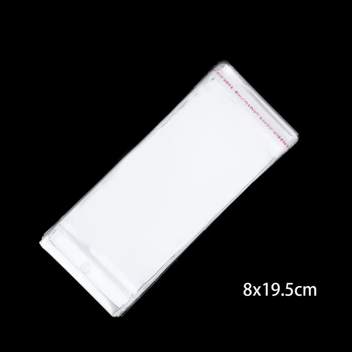 

100 шт. Прозрачный самоклеящийся пластиковый пакет для хранения OPP Poly Pack Bag с отверстием для подвешивания Сумка для розничной упаковки 8x19.5cm
