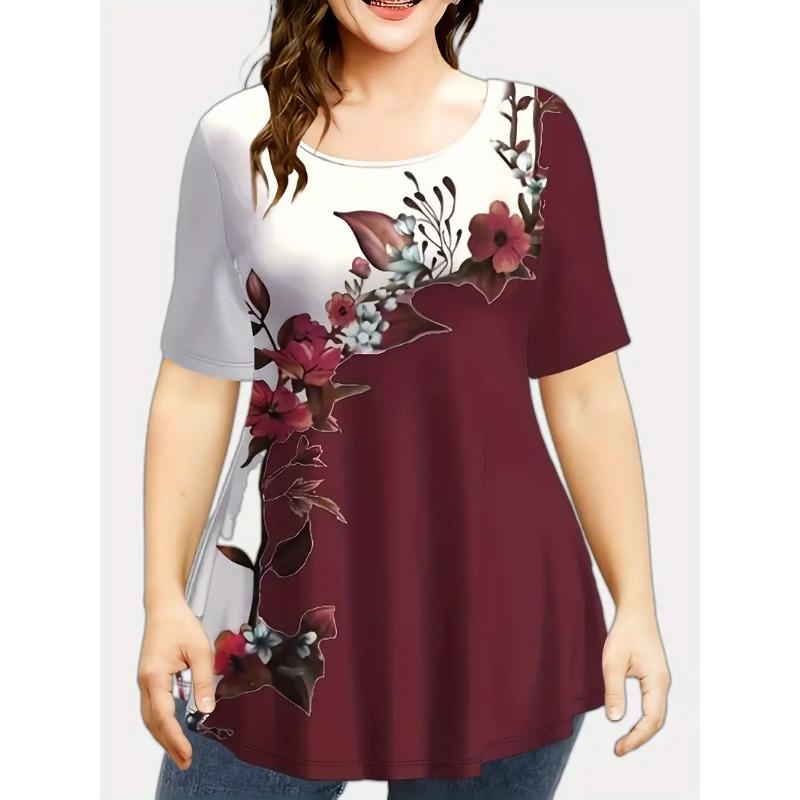 

Женская футболка с короткими рукавами, напечатанная на 3D-принте с растениями и цветами, одежда с круглым вырезом, свободная футболка больших размеров 7XL