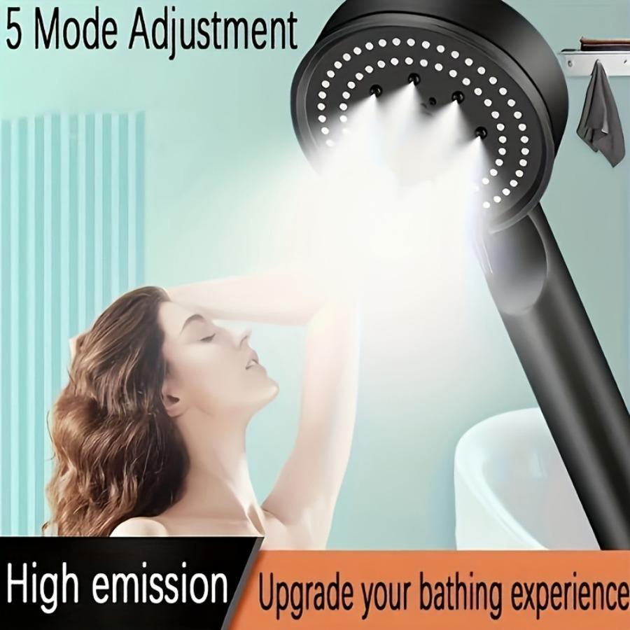 1pc 5-Mode High-Pressure Water-Saving Shower Head, Including Rain And Massage Modes, Universal Bathroom Shower Head for Easy Installation