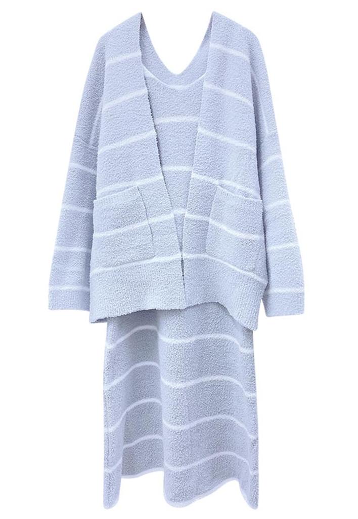 RIRIOA Fluffy Pajama Set with Loungewear Dress Women's Cardigan, 2-Piece (Blue)