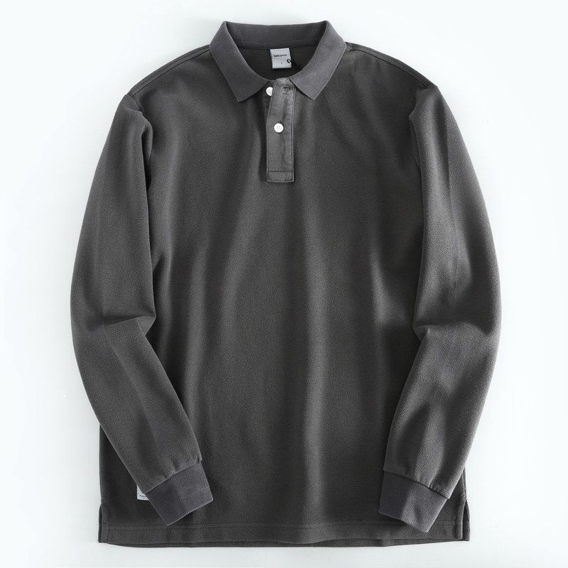 Washed Good Goods! Export Men s Clothing Factory Spring and Autumn Heavy Weight Terry Lapel Two Buttons Pullover Loose Sweater Carbon Gray XL