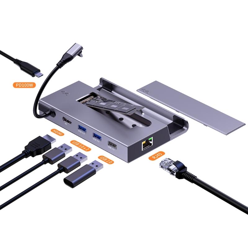 Multiport 7 In 1 Docking Station with HDMI2.0 USB C and Gigabit Ethernet Supports for ROG/X/SteamDeck