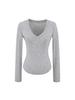Korean V-Neck Long-Sleeve Slim Fit Sheer T-Shirt for Women - Autumn Essential