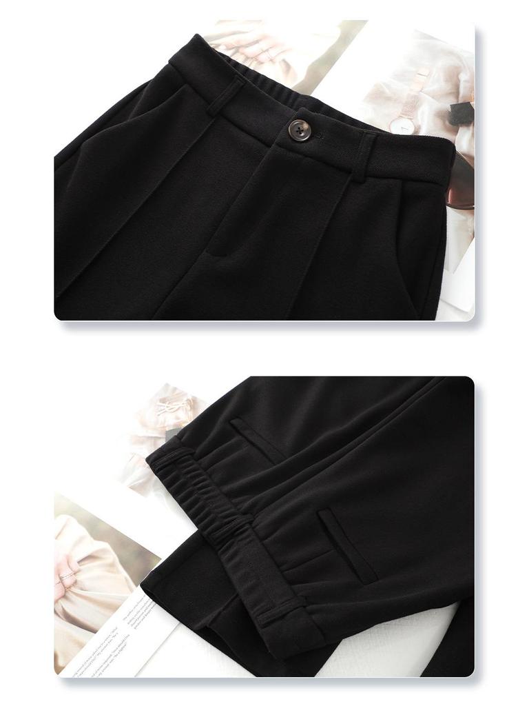 Beige Fleece-Lined Wide-Leg Woolen Pants for Women - New 2024 Autumn/Winter Collection