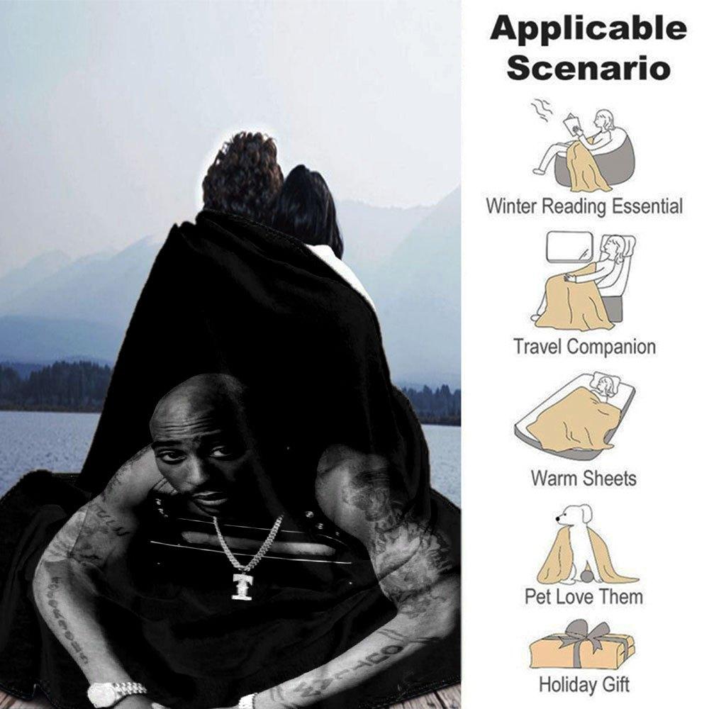 1pc 2PacHip Hop Blanket Soft Lightweight All Season Multi Purpose Throw for Sofa, Bed, Office & Picnics, French Style with Iconic Album Art & Quotes