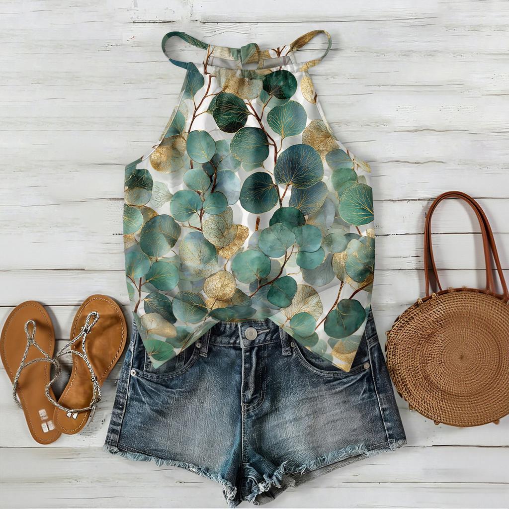 Boho Blumenmuster Ärmelloses Tanktop Leichte Sommer-Freizeitbluse Lockere Passform mit Verstellbaren Trägern für Damen