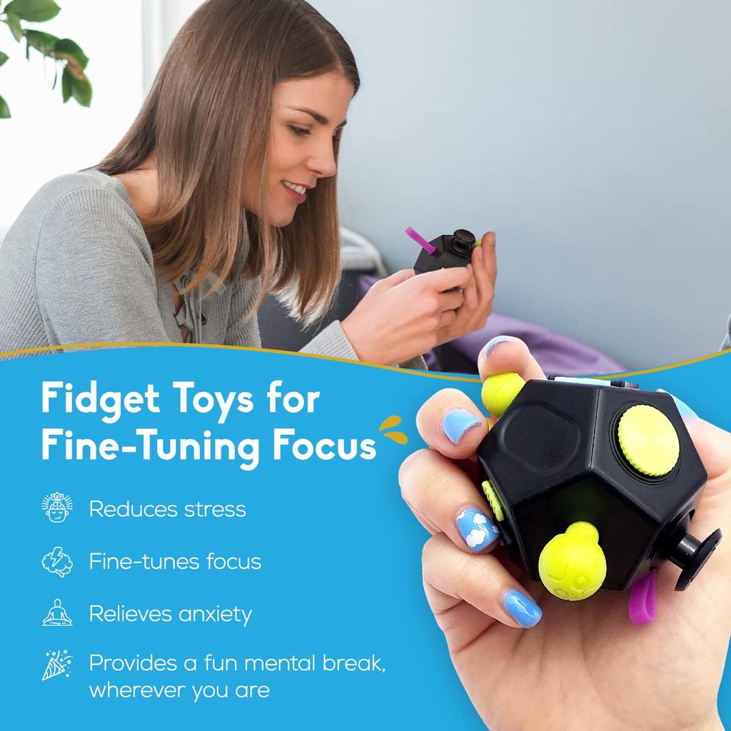 Fidget Cube EDC Jucării Antistres pentru Reducerea Anxietății Jucărie Senzorială Antistres Cub Fidget pentru Copii Adulți Autism ADHD Concentrare 12 Fețe