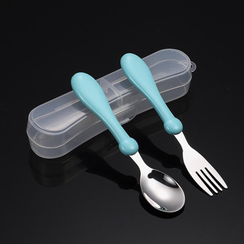 Children's 304 Stainless Steel Cutlery Set: Cute Cartoon Fork & Spoon with Round Handle - Ideal Baby Tableware or Infant and Maternity Gift