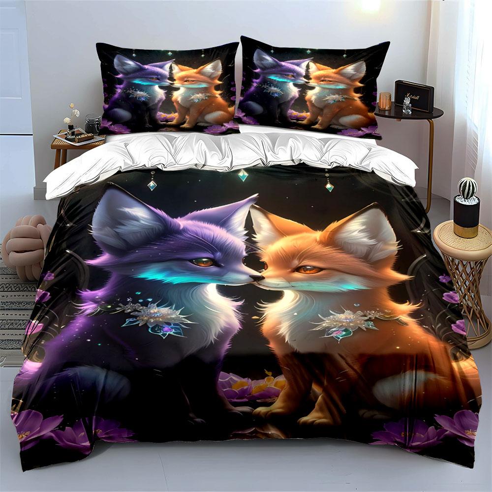 Purple and Orange Foxes. Bedding Sets Duvet Cover Sets Duvet Covers Pillowcases(1 * Duvet Cover 2 * Pillowcases Without Duvet Insert)