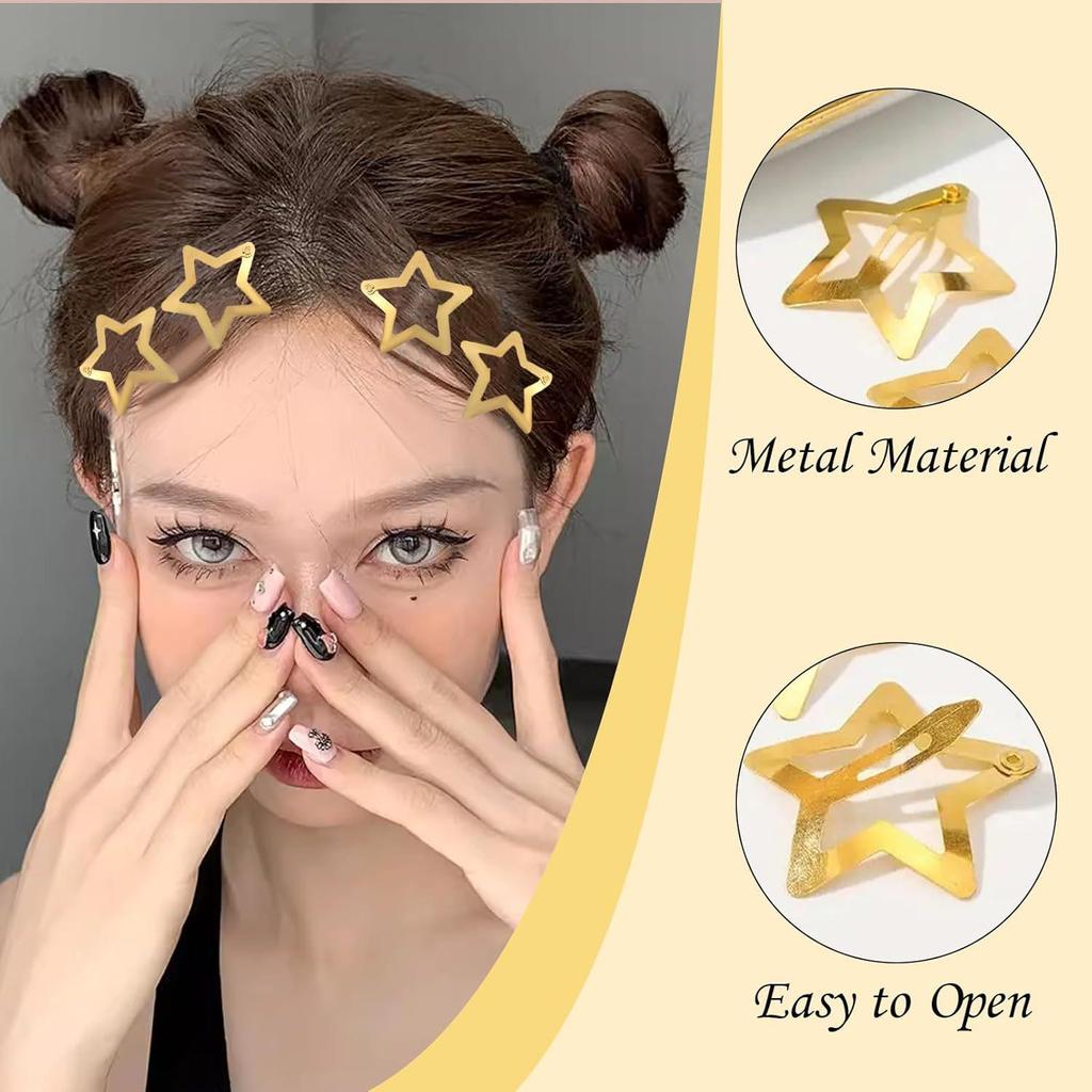 Gold & Silver Star Hair Clips - 50pcs: Women's Side Bangs and BB Clips for Tamed Hair