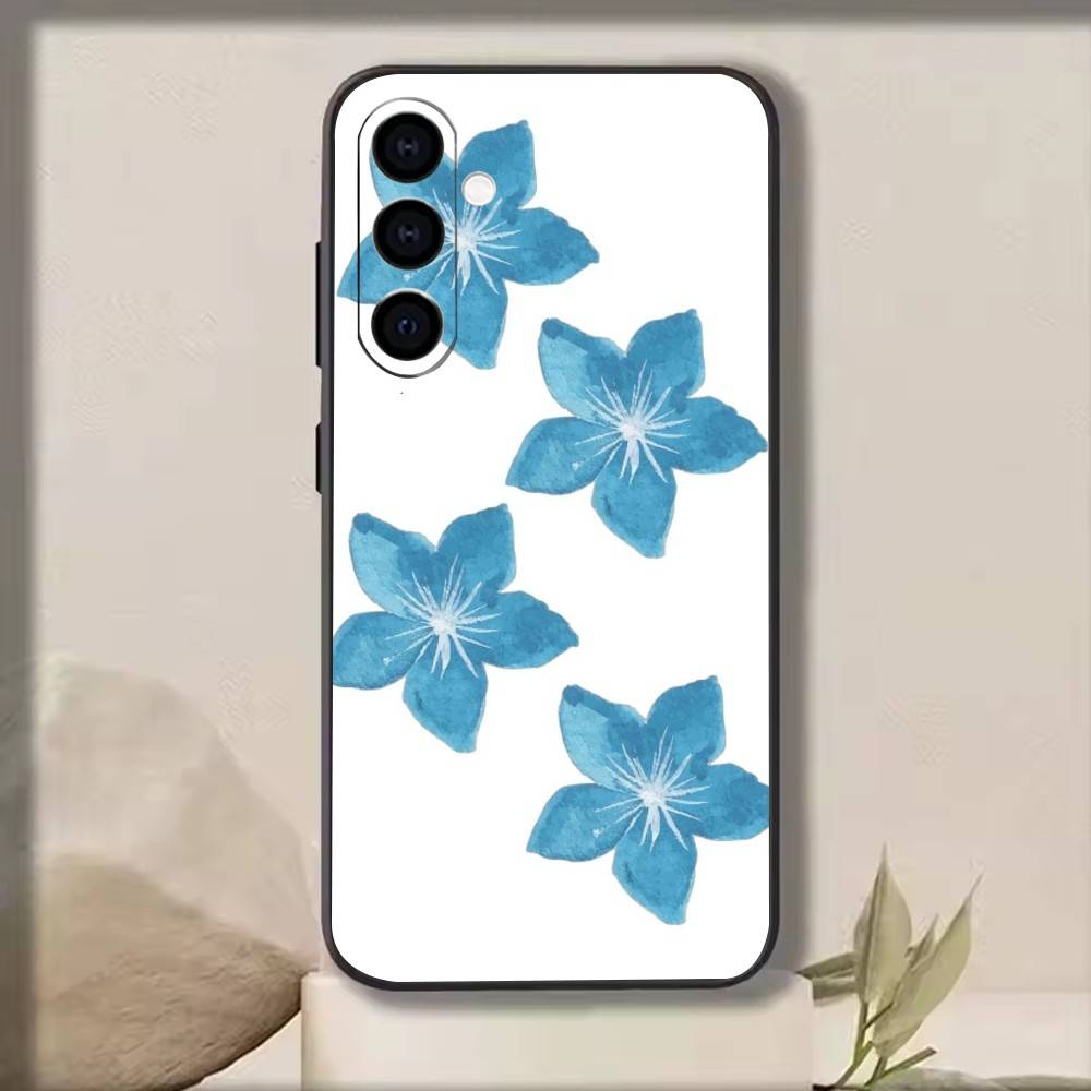 Blue Sky Magnolia Flower Phone Case For Samsung Galaxy A73,A72,A71,A70,A53,A52,A51,Soft Silicone Black Cover