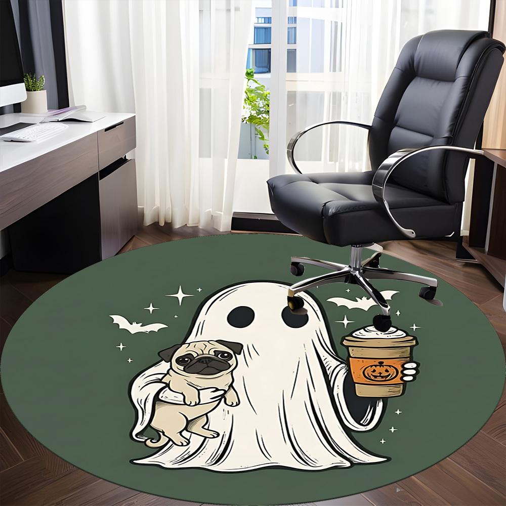 1PC Ghost Pug Office Round Area Rug, Mat Suitable ForOffice, Under Office Chairs Bedroom Living Room Home Decor, Room Deco