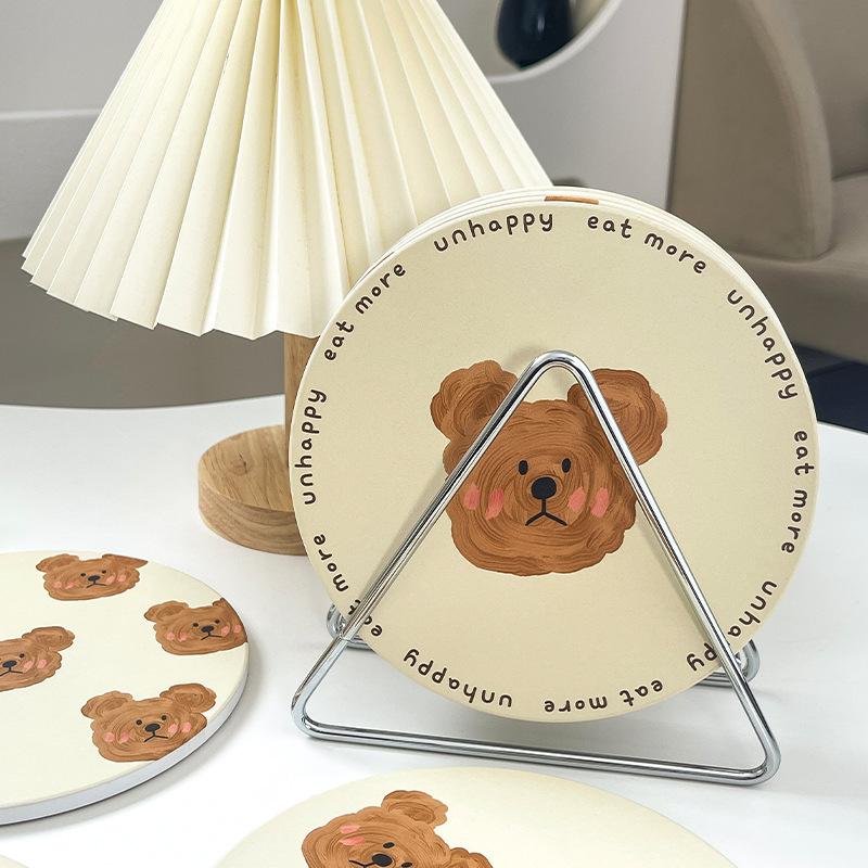 Emo Bear Coasters Creative Ceramic Heat Insulation Mats Simple Household Absorbent Anti-scald Pot Mat Kitchen Home Accessories