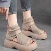 Women Summer Sandals Roman High Heels Shoe Ladies Vintage Genuine Leather Thick Bottom Sandalias  Feminino Footwear
