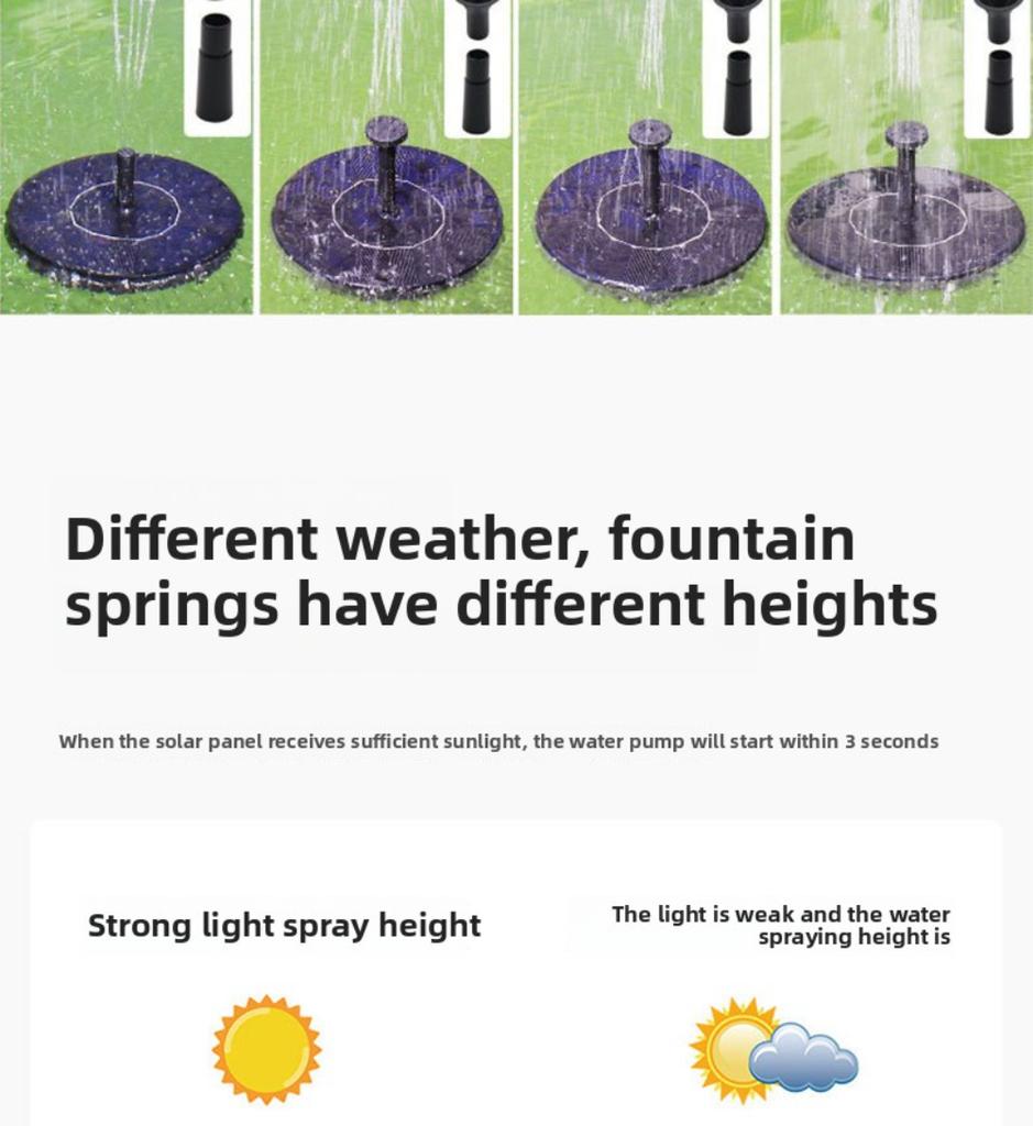 Fontana solare rotonda, piscina esterna, vasca per uccelli, fontana da giardino, fontana galleggiante, pompa per fontana