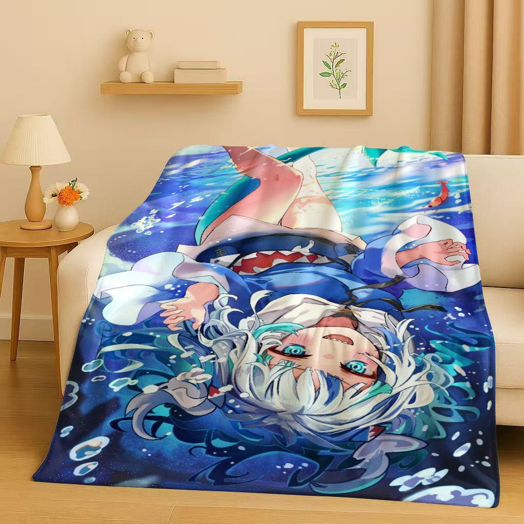 Anime Gawr Gura Hololive Cartoon Cute Girl Flannel Blanket,Ultra Soft Warm Plush Throw for Home Bedroom Bed Sofa Cover Gift Kid